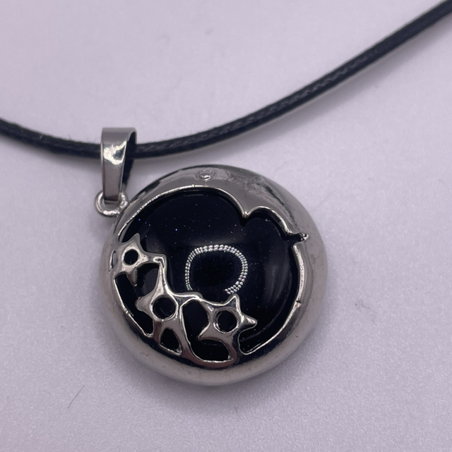 Blue Goldstone Moon and Stars Necklace