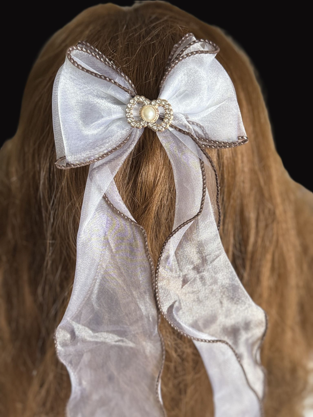 Long Tail Mesh Hair Bows – Elegant Two-Tone Hair Accessories for Ladies, Teens, and Kids