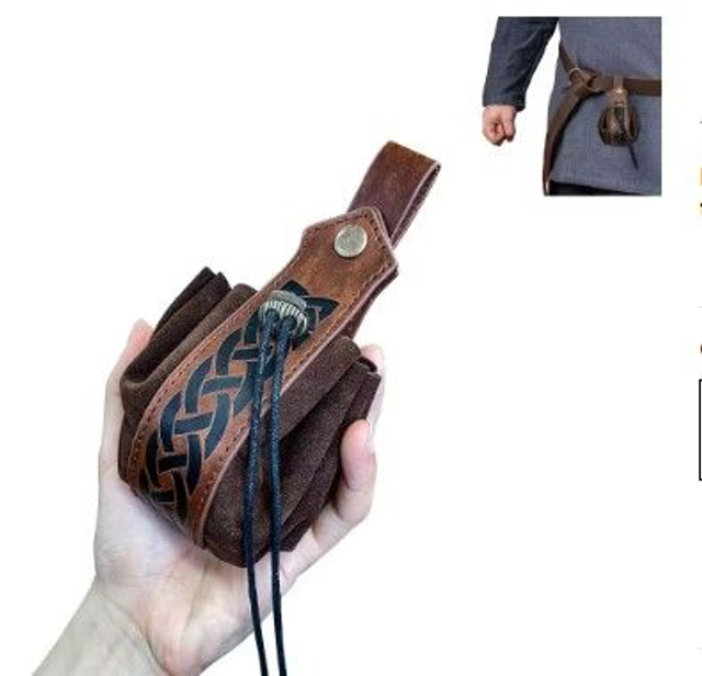 02P6 ... Poche pour billes de style médiéval en cuir avec passe ceinture 