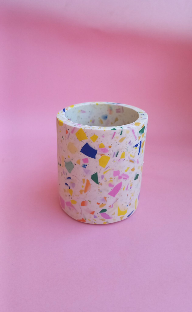 Kubek, okrągły pojemnik na akcesoria, na biurko, do łazienki, biały, lastryko