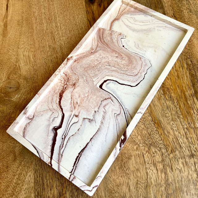 Grand plateau fin rectangulaire beige effet marbre Terracotta 