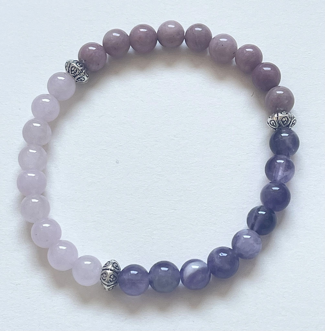 B43- Bracelet quartz rose, agate rose, améthyste et métal