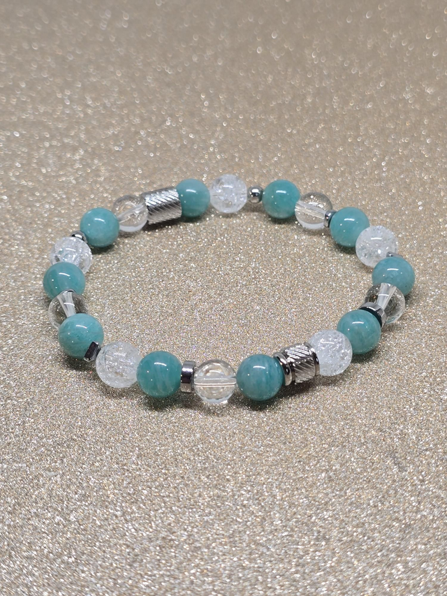Bracelet Amazonite et Cristal de roche en 0,8 cm 