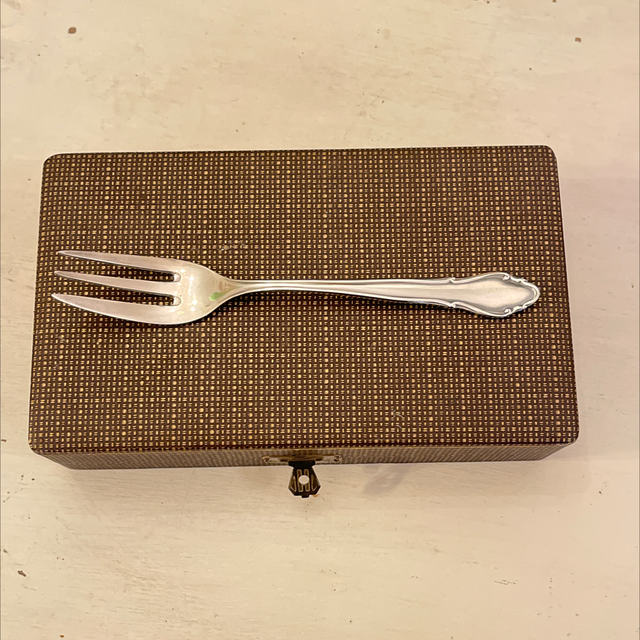 Set von 6 x Kuchengabel 90er Auflage versilbert mit Box 