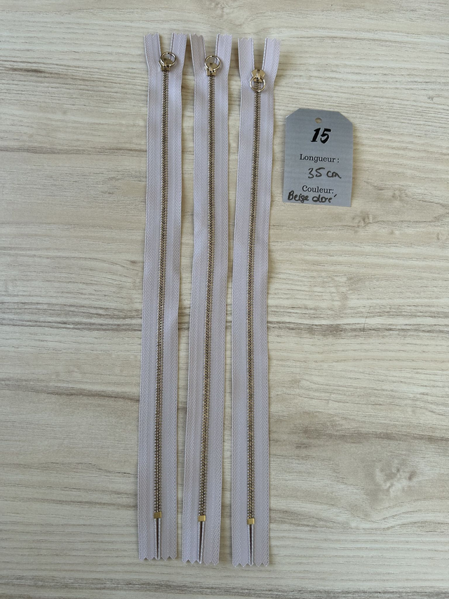 Fermetures éclair métallique beige doré 35cm