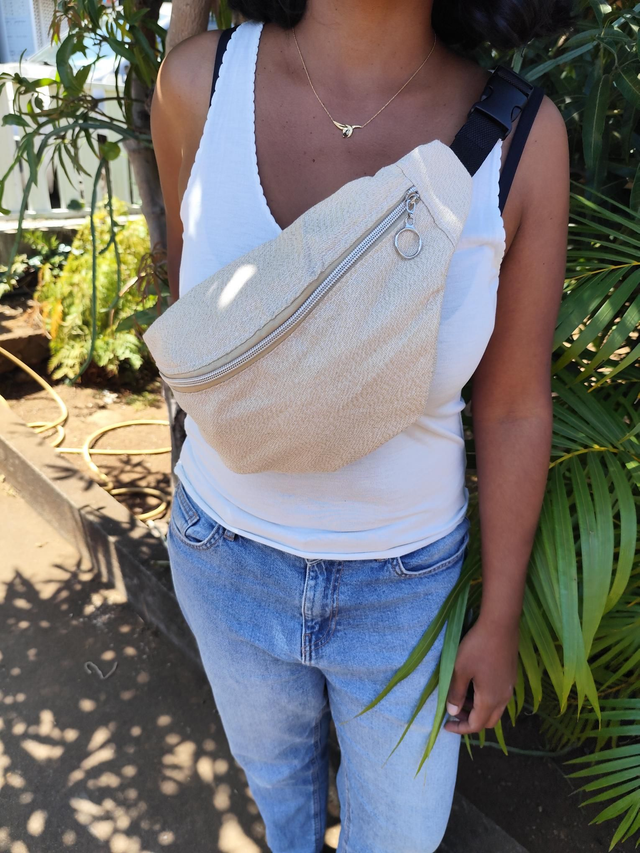 Sac banane XL beige doré 