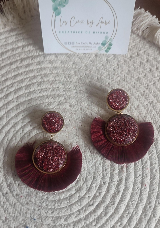 BO BIG BOHEME PAILLETTES ET POMPONS BORDEAUX 0000233