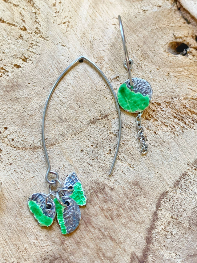 Boucles d'oreilles asymétriques en Argent fin - Pièces uniques