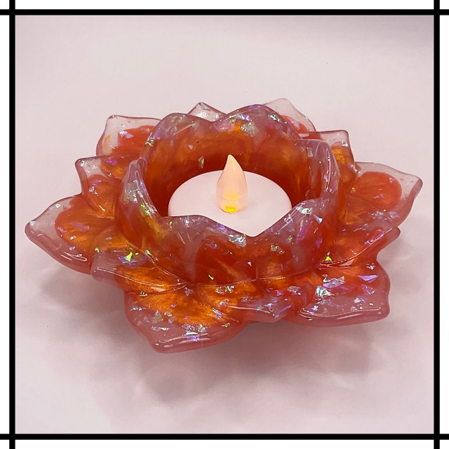 Handmade Resin Lotus Flower Tealight Holder – Iridescent Pink and Gold | Decorative Mindfulness Home Décor - LTH-017