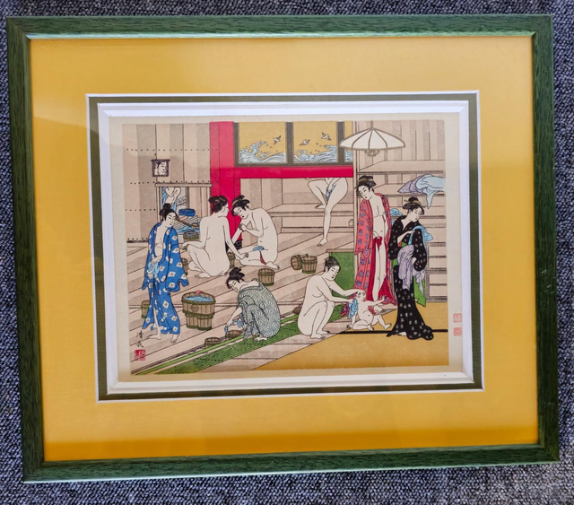 Reproduction" les femmes au bain" encadré sous verre 