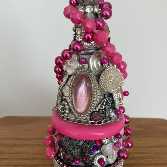Small Xmas Jewelled Christmas Tree Cerise Pink Unique Handmade Decoration 