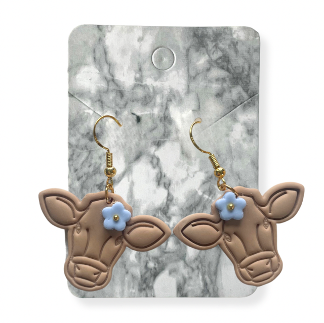 Cow earrings - blue flowers