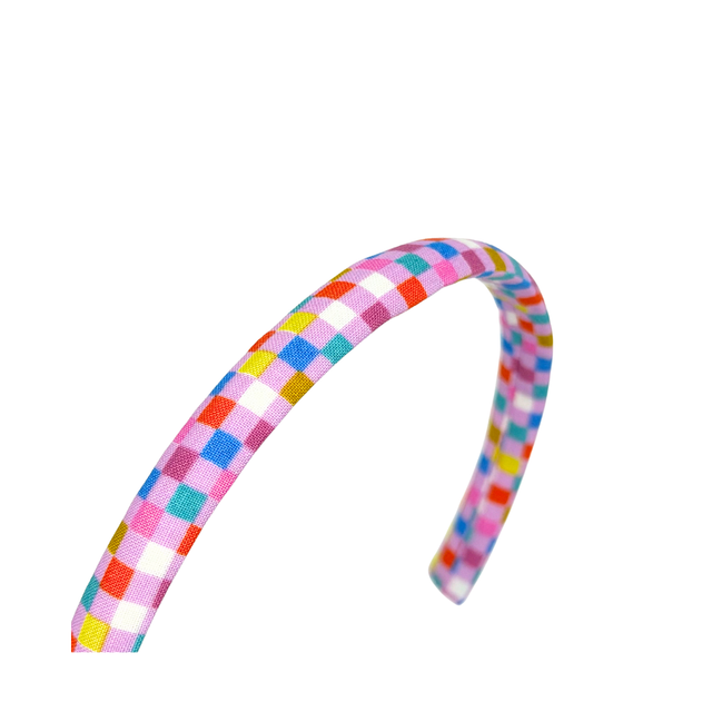 Narrow Alice Band - Pink Check - Japanese Cotton