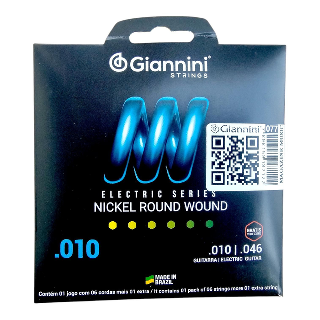 077 - Encordoamento Cordas de Guitarra 010 Níquel GEEGST10 Giannini Cód 077