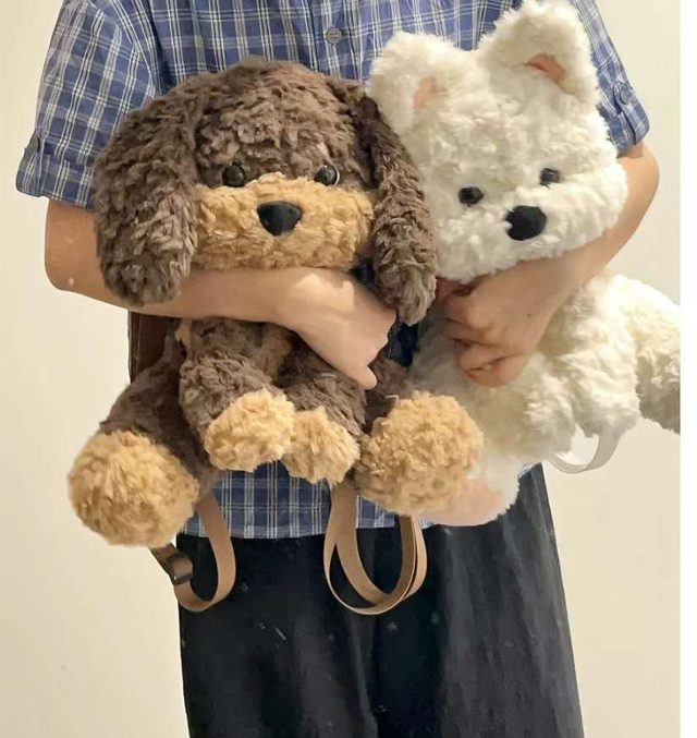Sac à dos peluche chien kawaii style coréen – Petit chien BLANC, style JK & Lolita