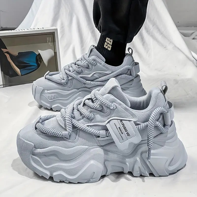 Men's Light Gray Breathable Mesh Chunky Sneakers