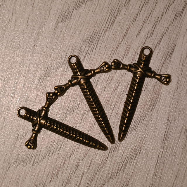 Charms large sword dagger antique brass 5cm