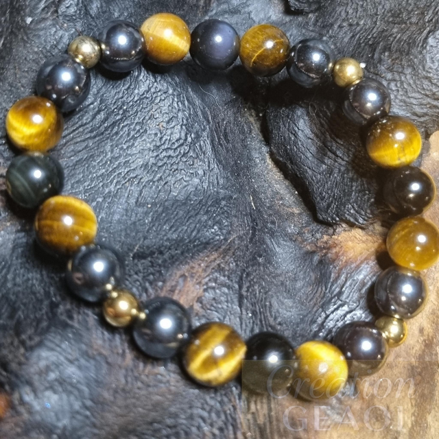 Bracelet de Protection Oeil de tigre, hématite et obsidienne noire 