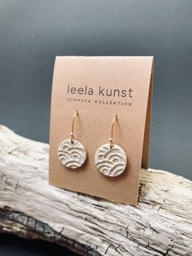 White Waves Design Porcelain Jewelry | Ceramic Earrings | natural minimalist dangling earrings with 24k gold plated real silver earwires