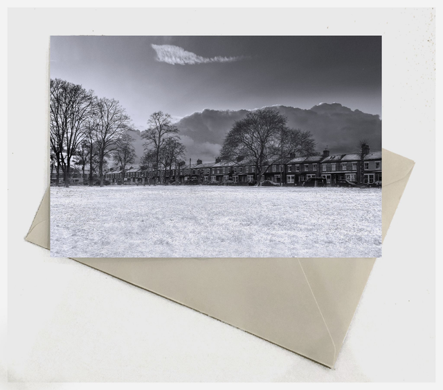 Folded Card - Snowstorm passes Brentford         ( Monochrome )