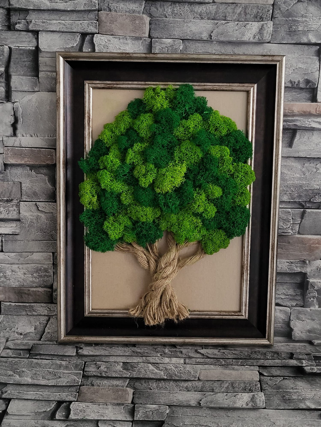 Moss Tree / Dark Green Moss and Dark Frame /