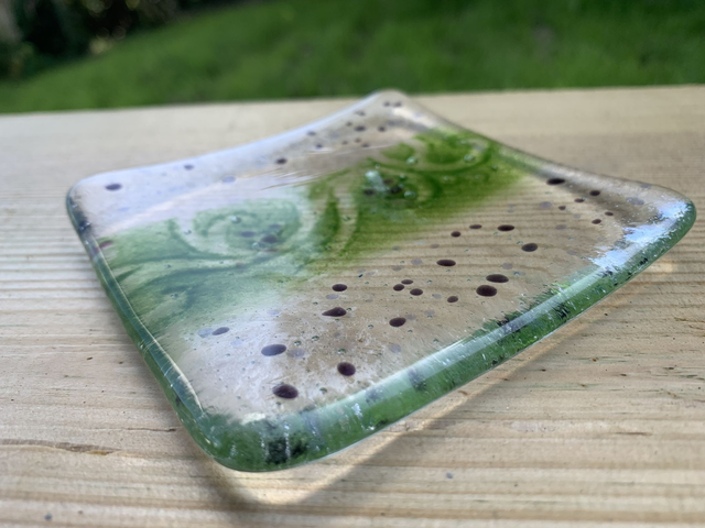 One off Shallow Fused Glass Trinket Bowl Gift approx. 9.5x9.5cm