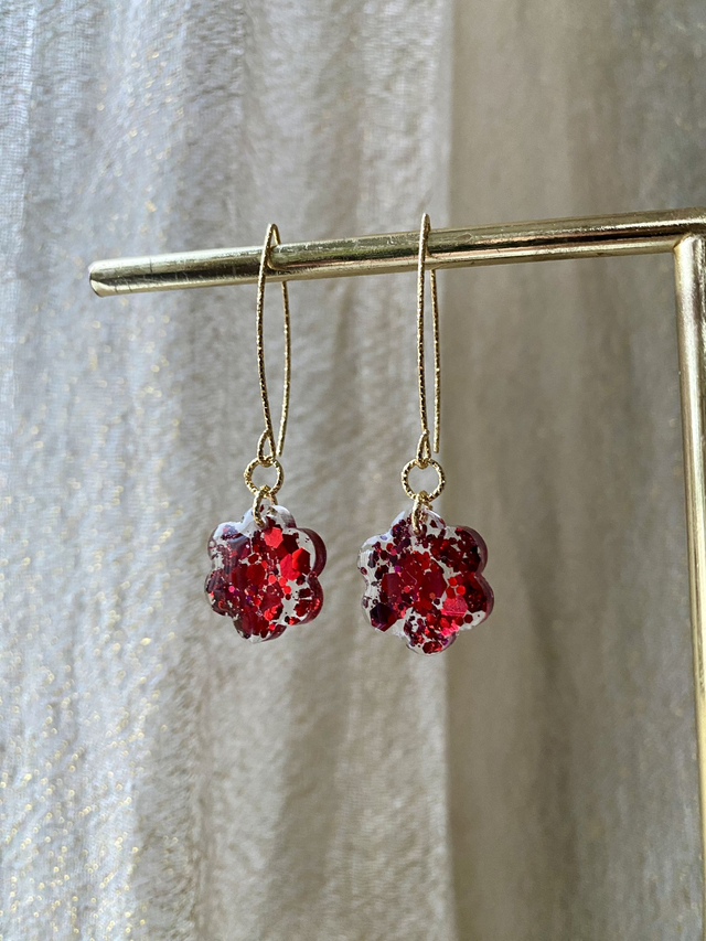 BO fleurs simples longues mini - chunky rouge