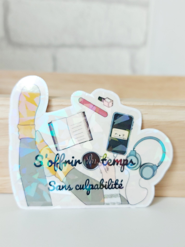 Stickers illustrés "S'offrir du temps sans culpabilité" | Autocollants colorés à l’unité