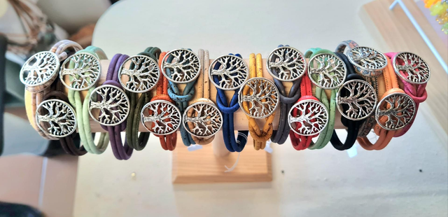 Bracelet "Siena" en cordon de liège doublé avec perle plate Arbre de Vie (divers coloris de liège à choix)