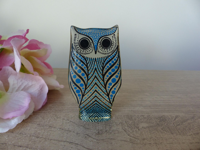 Vintage Abraham Palatnik Sculpture Figurine Hibou Oiseau Bleu et Noir Lucite Op Art