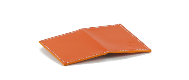 Porte-Cartes en cuir tannage végétal - MADO Orange avec doublure tissu japonais motif Mont Fuji