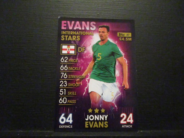 Jonny Evans - International Stars Match Attax 101 Original Trading Card