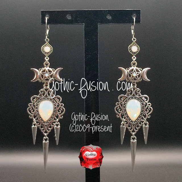 Triple Moon Goddess Statement Earrings Moonfire 