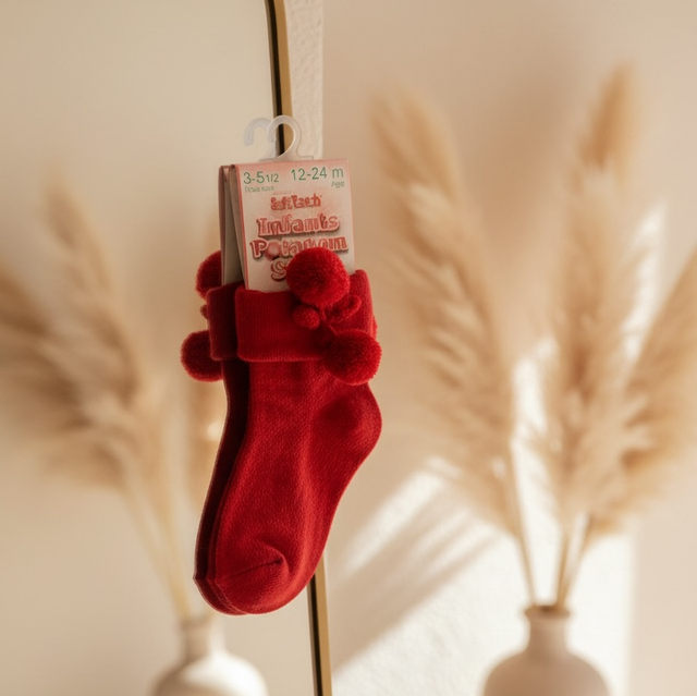 Baby’s Red PomPom Socks 