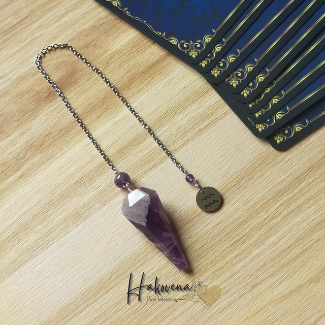 Pendule divinatoire en Améthyste – Zodiaque Verseau - 0074PD