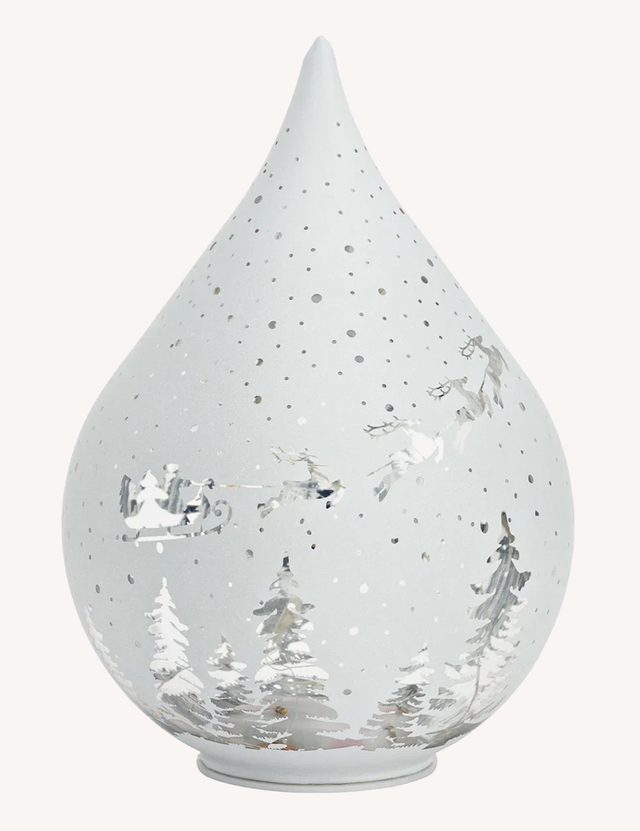 Kerst deco druppelvormig met LED gemaakt van glas, wit