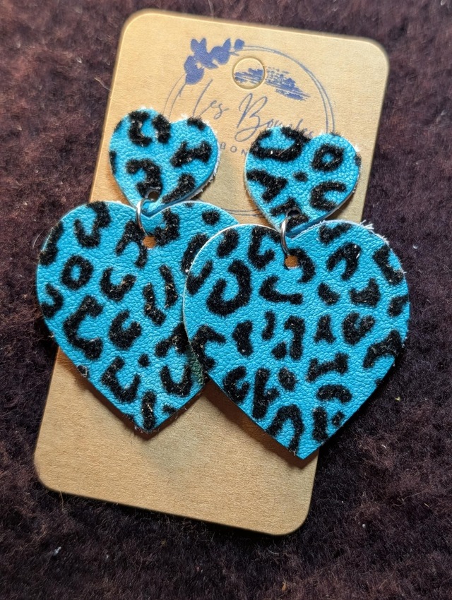 Boucles d'oreilles Louise léopard turquoise lo044