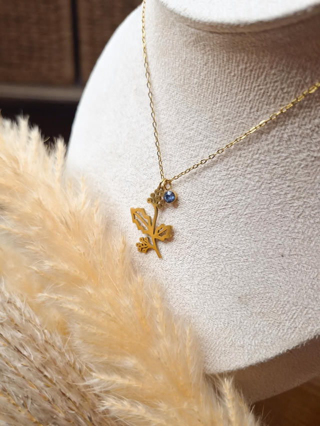 Collier "Feuille" - Modèle doré et bleu clair