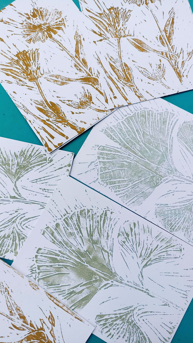 2 illustrations linogravure &quot;impressions végétales&quot; 