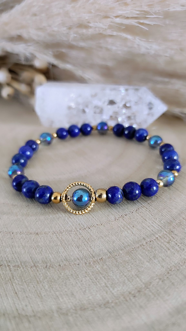 Bracelet "Pierre de Vérité" Lapis lazuli et Aqua aura