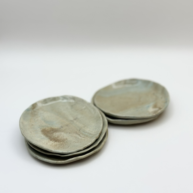 Assiette à Bijoux terre mêlée fait main, bleu ciel &amp; maron 