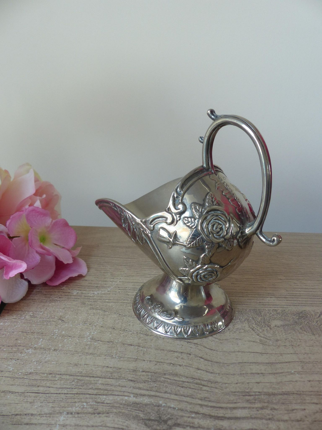 Sucrier vintage en métal argenté – Pot à sucre en alliage de zinc plaqué argent avec motifs floraux – Élégant accessoire de table rétro