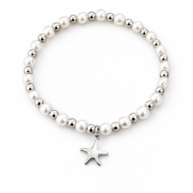 Pulsera acero plateado y perlas 