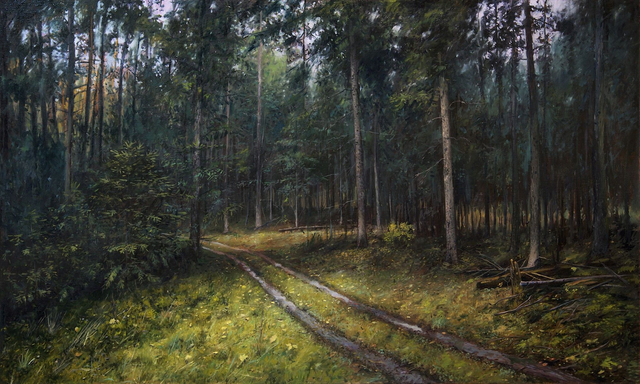 Ciemny las, 90x150 olej płótno 2019