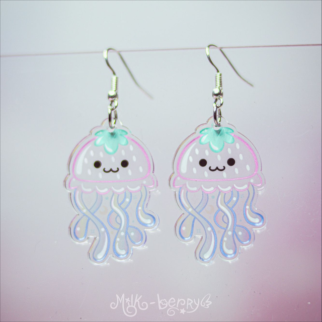 Boucles d'Oreilles Acrylique Méduse Fraise