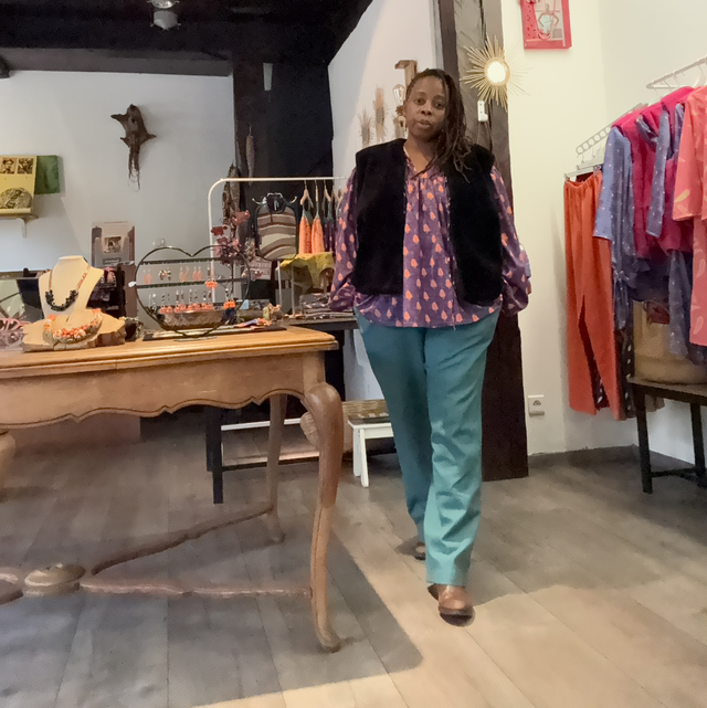 Pantalon Frida en  lin Turquoise élastique à la taille 