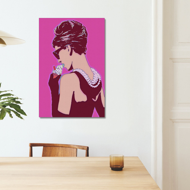 Audrey with Ice Cream, Audrey Hepburn, Pink, Pop Art Canvas, Warhol inspired, Home Decor, Wall Art