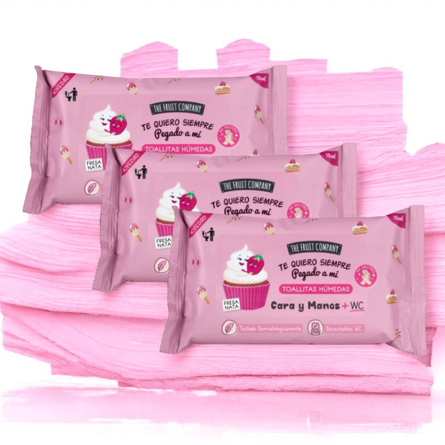 Lingette main visage WC fraise&amp;chantilly X3