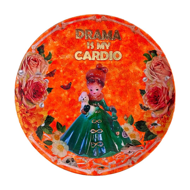&quot;Drama is my Cardio&quot; Neon Orange Upcycled Wall Plate - House of Frisson