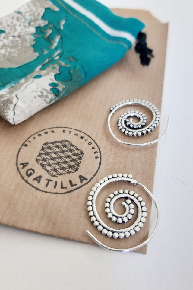 PETITES BOUCLES SPIRALES POINTILLISME ARGENTÉES 